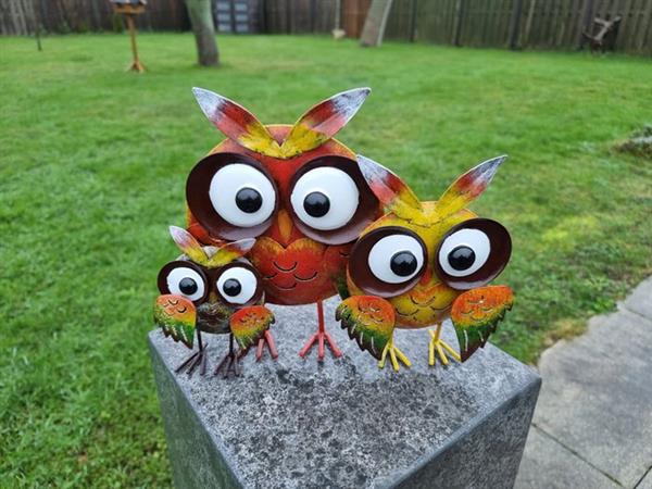 Grote foto beeld happy owl family metal 22 cm metaal antiek en kunst curiosa en brocante