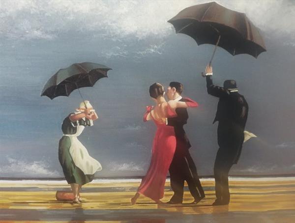 Grote foto after jack vettriano baile en playa con paraguas antiek en kunst curiosa en brocante