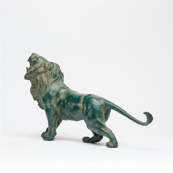 Grote foto beeld no reserve price majestic dark green patinated bronze roaring lion 15 cm brons antiek en kunst curiosa en brocante