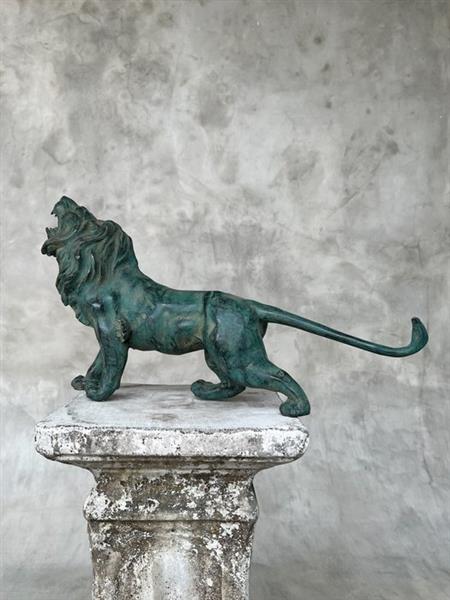 Grote foto beeld no reserve price majestic dark green patinated bronze roaring lion 15 cm brons antiek en kunst curiosa en brocante