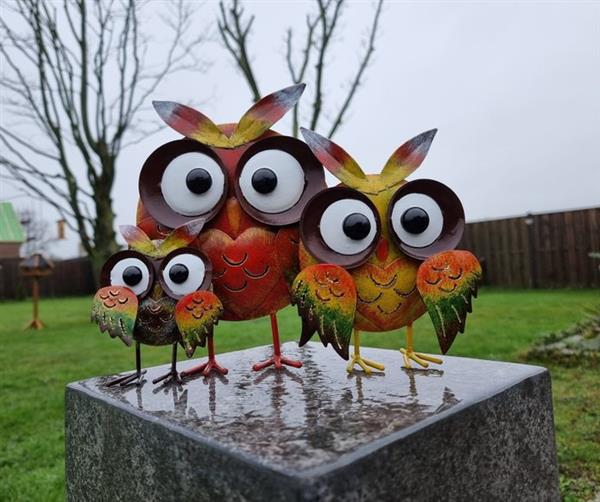 Grote foto beeld happy owl family metal 22 cm metaal antiek en kunst curiosa en brocante