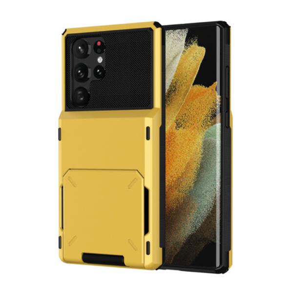 Grote foto samsung galaxy s8 kaarthouder hoesje wallet card slot portemonnee cover case geel telecommunicatie mobieltjes