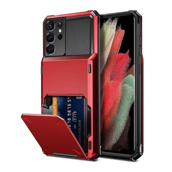 Grote foto samsung galaxy s22 kaarthouder hoesje wallet card slot portemonnee cover case rood telecommunicatie mobieltjes