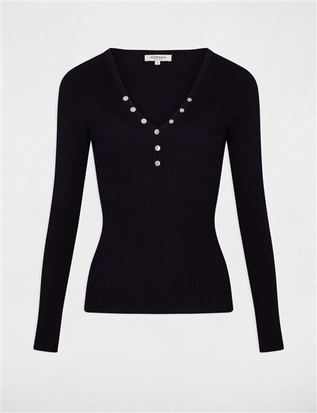 Grote foto long sleeved jumper with buttons 241 migno navy kleding dames truien en vesten
