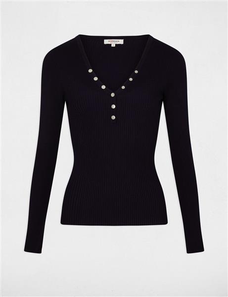 Grote foto long sleeved jumper with buttons 241 migno navy kleding dames truien en vesten