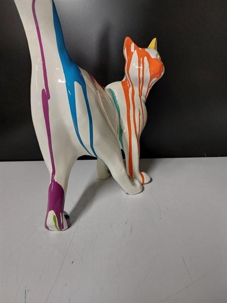 Grote foto beeld modern image white cat with long tail colorful finish 49 cm polyresin antiek en kunst curiosa en brocante