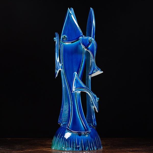 Grote foto sculptuur the blue fish lamp 560 mm artistiek handgemaakt figulus vissculptuur in vietri ke antiek en kunst curiosa en brocante