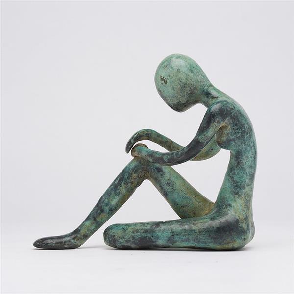 Grote foto sculptuur no reserve price antiqued patinated sitting lady 18.5 cm brons antiek en kunst curiosa en brocante