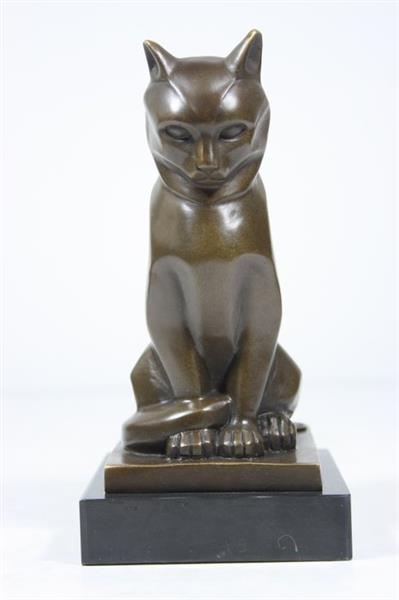 Grote foto sculptuur bronze sculpture staring cat in art deco style 16.5 cm brons marmer antiek en kunst curiosa en brocante