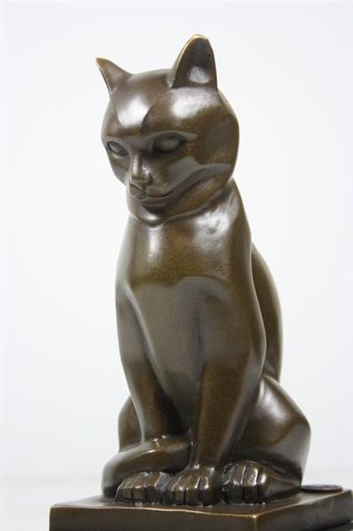 Grote foto sculptuur bronze sculpture staring cat in art deco style 16.5 cm brons marmer antiek en kunst curiosa en brocante
