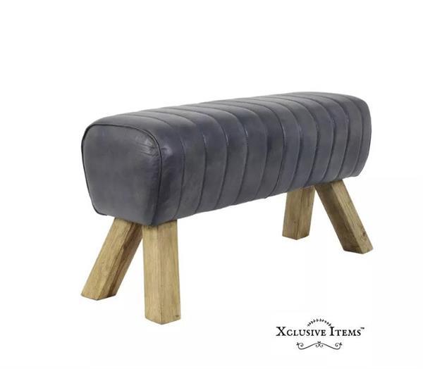 Grote foto gym bench leather grey gangbankje hout leder antiek en kunst curiosa en brocante