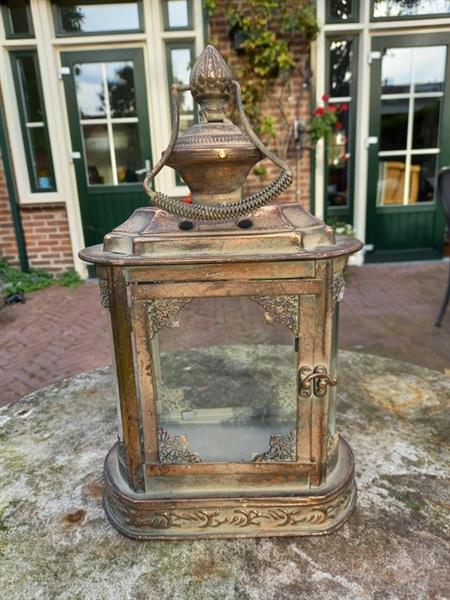 Grote foto lantaarn candle lantern 34 cm glas metaal antiek en kunst curiosa en brocante