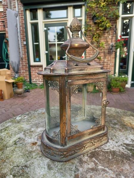 Grote foto lantaarn candle lantern 34 cm glas metaal antiek en kunst curiosa en brocante