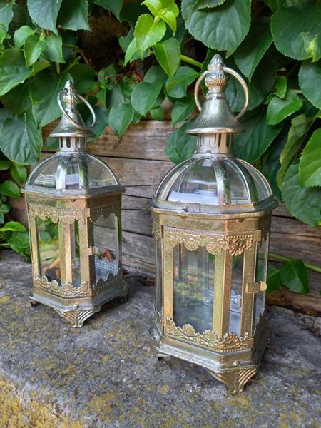 Grote foto 2 candle lanterns lantaarn 2 glas metaal antiek en kunst curiosa en brocante