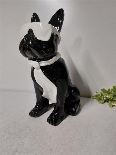 Grote foto beeld zwarte franse buldog met zonnebril 37 cm polyresin antiek en kunst curiosa en brocante