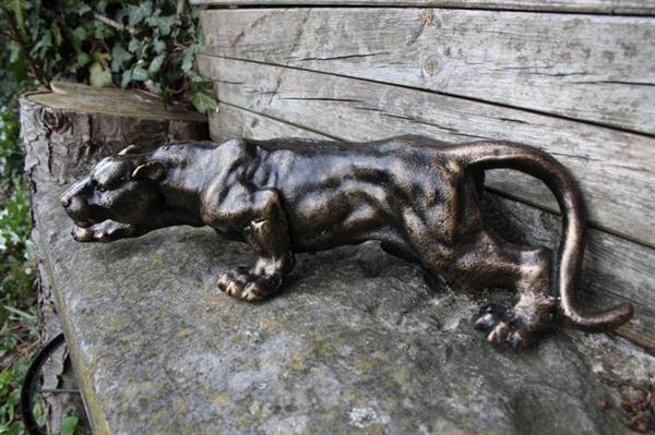 Grote foto sculptuur creeping panther 41 cm ijzer gegoten gesmeed antiek en kunst curiosa en brocante