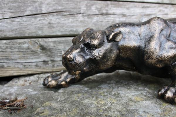 Grote foto sculptuur creeping panther 41 cm ijzer gegoten gesmeed antiek en kunst curiosa en brocante