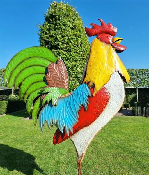 Grote foto sculptuur xxl metal rooster huge 160 cm metal antiek en kunst curiosa en brocante