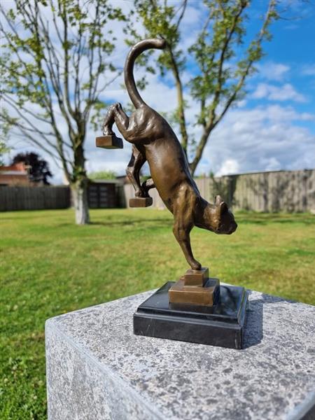 Grote foto beeld bronze cat on stairs 28.5 cm brons marmer antiek en kunst curiosa en brocante