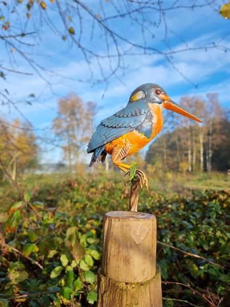 Grote foto ijsvogel op tak beeldje natuurlijke vibe metaal antiek en kunst curiosa en brocante