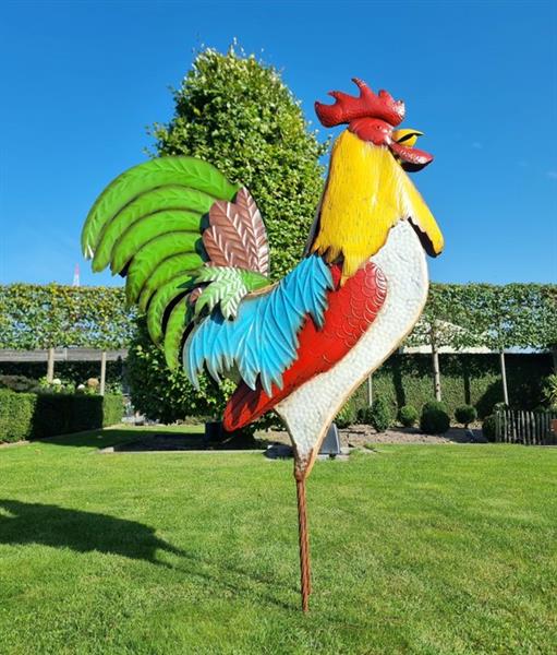 Grote foto sculptuur xxl metal rooster huge 160 cm metal antiek en kunst curiosa en brocante