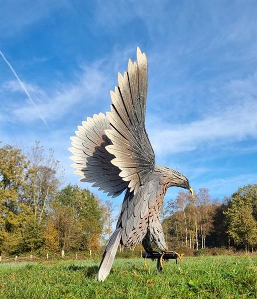 Grote foto beeldje jagende roofvogel xl metal antiek en kunst curiosa en brocante