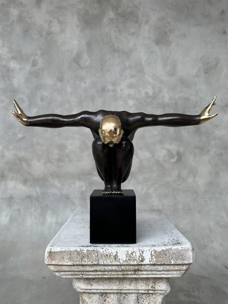 Grote foto sculptuur no reserve price bronze statue of an olympic swimmer dark bronze with polished accents antiek en kunst curiosa en brocante