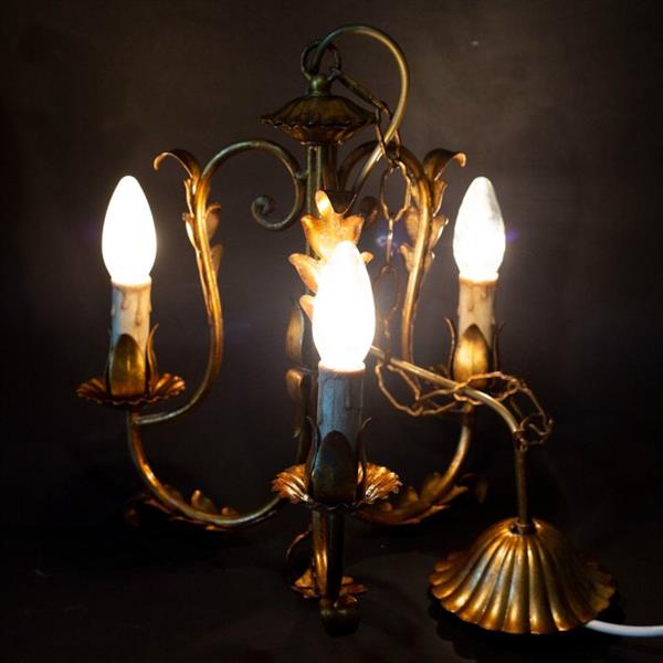 Grote foto li puma firenze plafondlamp drielichtskroonluchter met gouden bladeren gouden metaal antiek en kunst curiosa en brocante