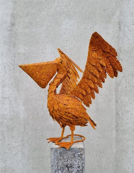 Grote foto beeldje xl pelican statue ijzer gesmeed antiek en kunst curiosa en brocante