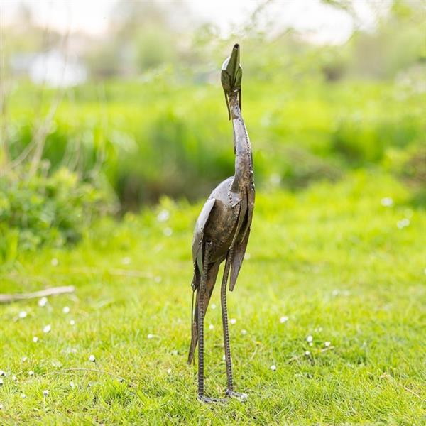 Grote foto sculptuur metalen reiger 700 mm metaal antiek en kunst curiosa en brocante