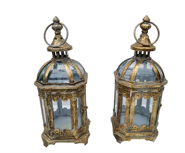 Grote foto lantaarn 2 glas ijzer gegoten gesmeed antiek en kunst curiosa en brocante