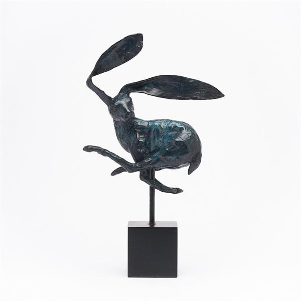 Grote foto sculptuur no reserve price speckled bronze rabbit on stand fantastic dark blue green patina 4 antiek en kunst curiosa en brocante