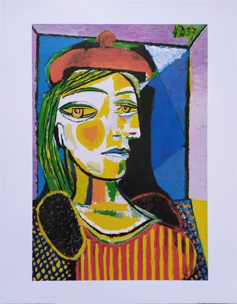 Grote foto pablo picasso 1881 1973 after femme au beret rouge 1937 40x50cm antiek en kunst curiosa en brocante