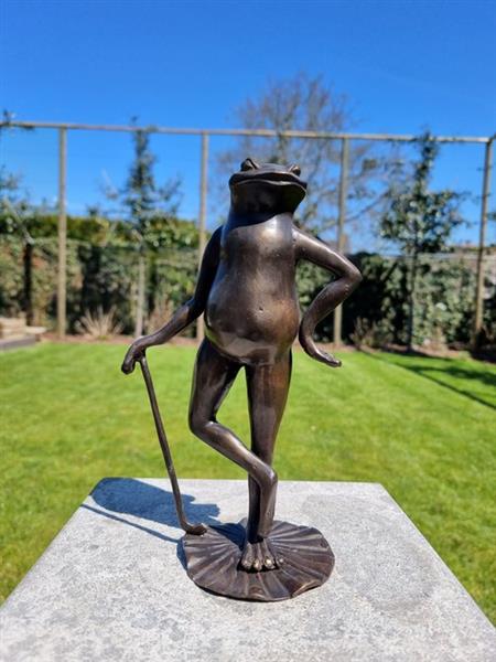 Grote foto beeldje the golfing frog brons antiek en kunst curiosa en brocante