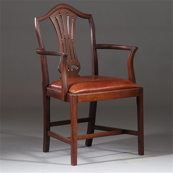 Grote foto stel van 2 armstoelen bureaustoelen met bruin leer ca 1900 georgianstijl no.941835 antiek en kunst stoelen en banken
