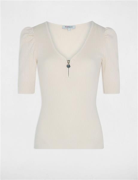 Grote foto short sleeved jumper openwork details 241 mbook ivory kleding dames t shirts