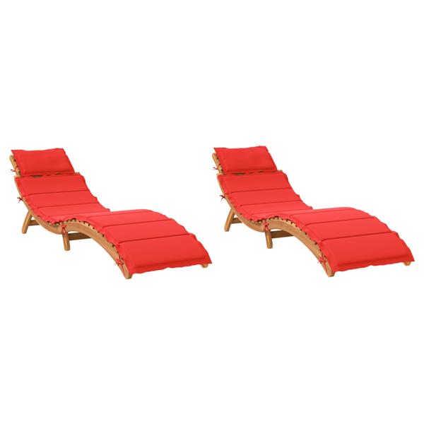 Grote foto vidaxl ligstoelen met kussens 2 st massief acaciahout rood tuin en terras tuinmeubelen