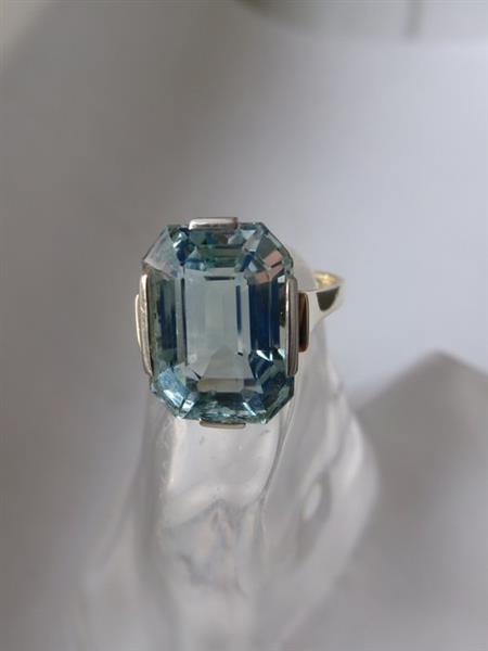 Grote foto art deco ring 14 karaat geel goud aquamarijn antiek en kunst curiosa en brocante