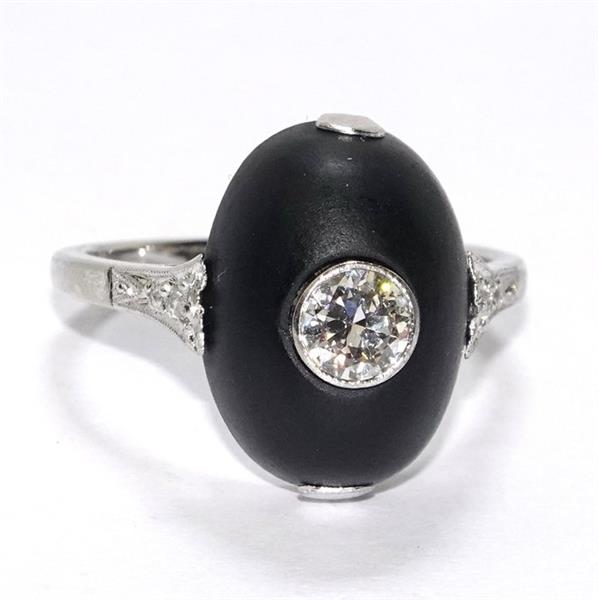 Grote foto ring 14 karaat witgoud 7.85 tw. diamant natuurlijk onyx antiek en kunst curiosa en brocante