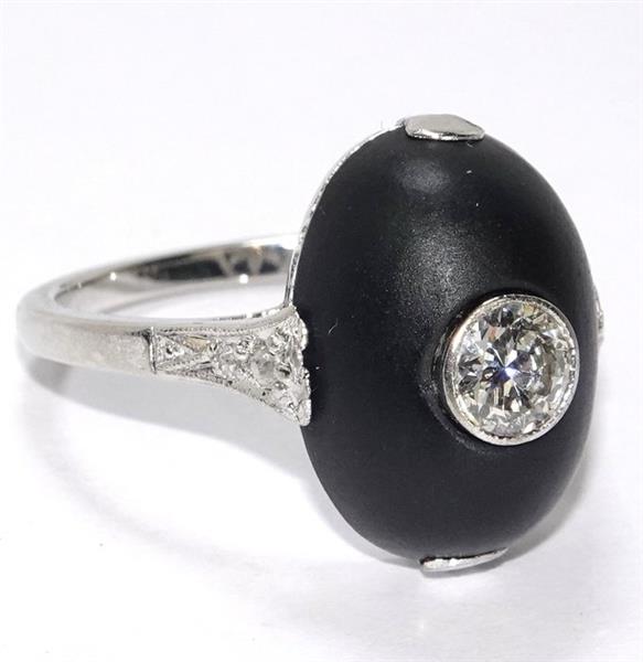 Grote foto ring 14 karaat witgoud 7.85 tw. diamant natuurlijk onyx antiek en kunst curiosa en brocante