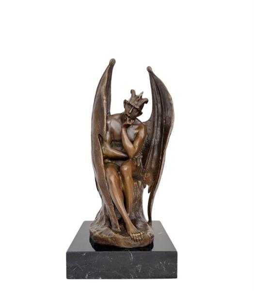 Grote foto sculptuur thinking demon 35 cm brons marmer antiek en kunst curiosa en brocante