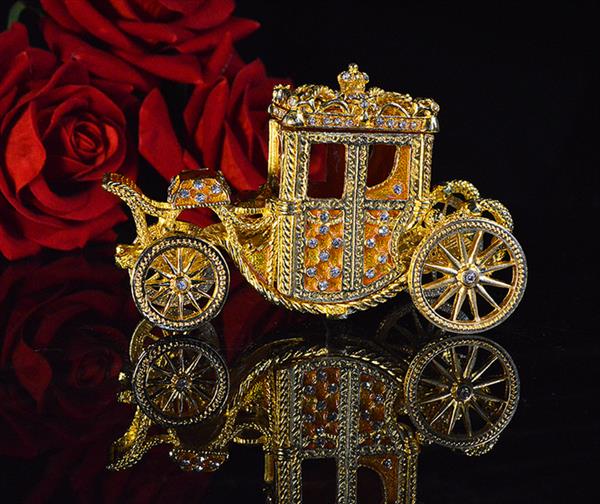 Grote foto royal golden carriage jewelry box or trinket box faberg style sieradendoos gold plated orang antiek en kunst curiosa en brocante