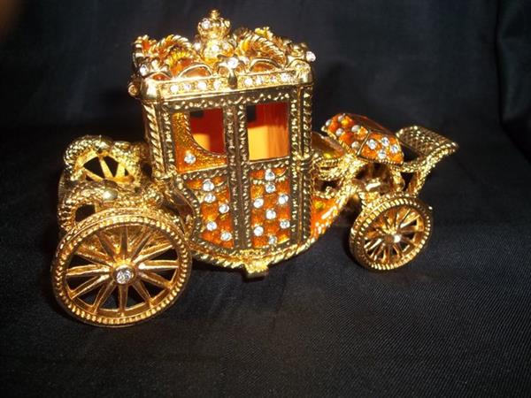Grote foto royal golden carriage jewelry box or trinket box faberg style sieradendoos gold plated orang antiek en kunst curiosa en brocante