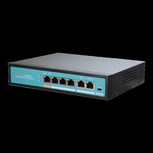 Grote foto poe switch 4 poorten 2 uplink 65w tot 100mbps sw0604hipoe 60 computers en software netwerkkaarten routers en switches