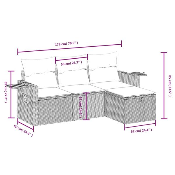 Grote foto vidaxl 4 delige loungeset met kussens poly rattan bruin tuin en terras tuinmeubelen