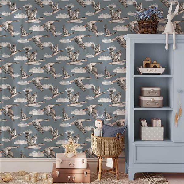 Grote foto behang ganzen blue ganzen blue 53x280 kinderen en baby complete kinderkamers