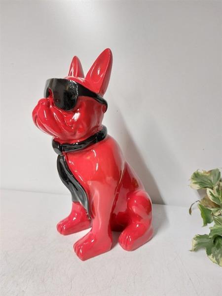 Grote foto beeld franse buldog rood met zonnebril 37 cm polyester antiek en kunst curiosa en brocante