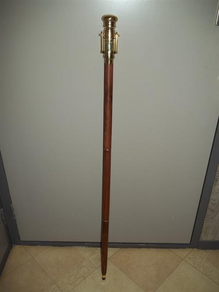 Grote foto wooden 3 piece walking stick with heavy brass handle and nature viewer wandelstok brass and wood. antiek en kunst curiosa en brocante