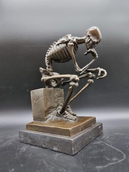 Grote foto beeld large bronze skeleton thinker 25 cm brons marmer 2024 antiek en kunst curiosa en brocante