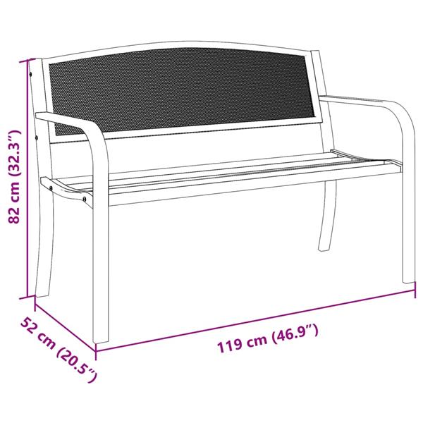 Grote foto vidaxl tuinbankje 119 cm staal zwart tuin en terras tuinmeubelen